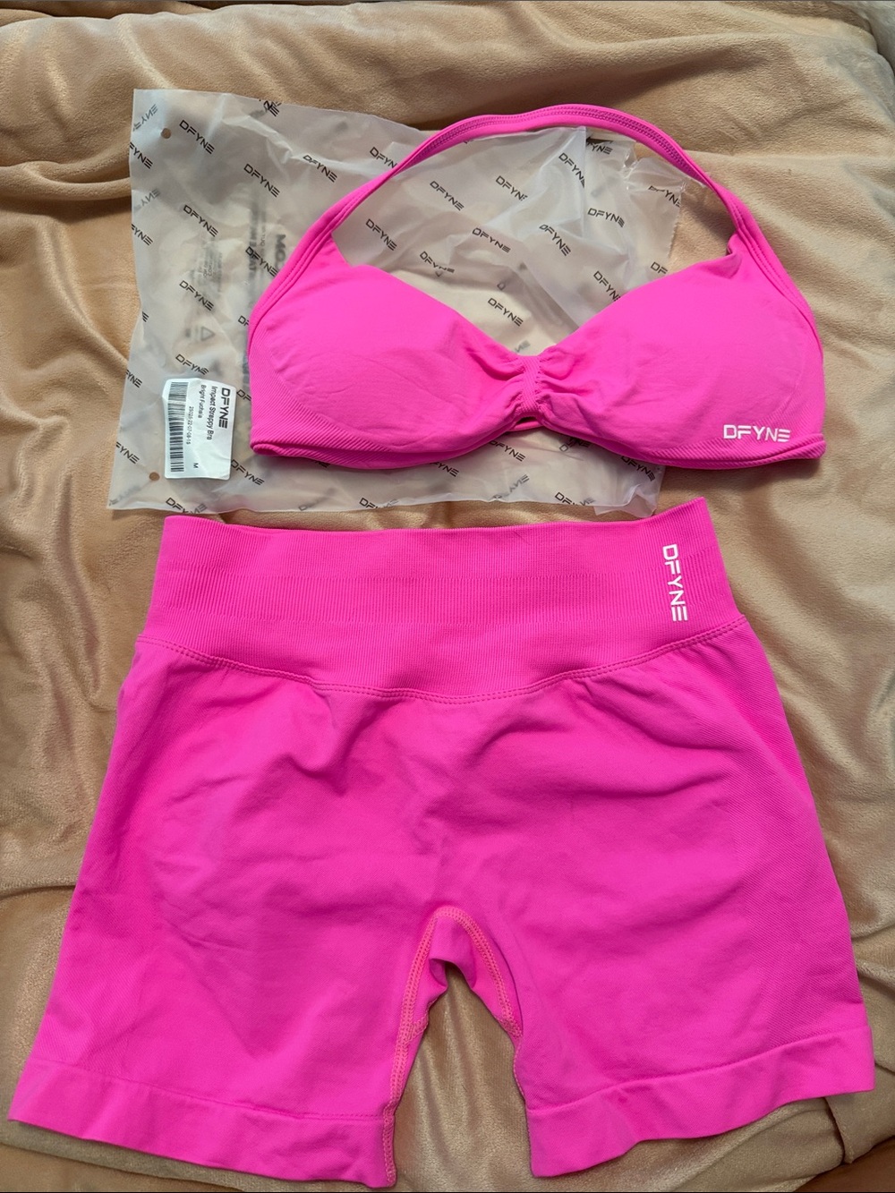 DFYNE Hot Pink Sports Bra and High-Waist Bike Shorts Set
